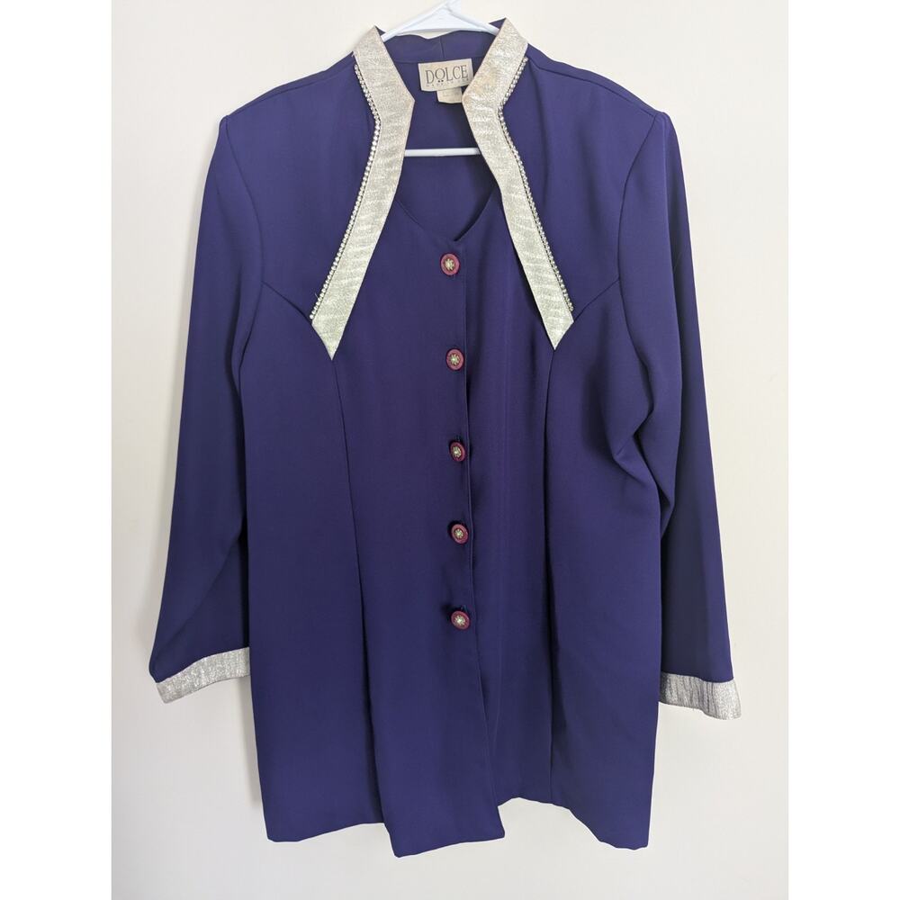 Vtg Y2K Purple Rhinestone Trim Blazer XL 90s Glam Statement Jacket Office Siren